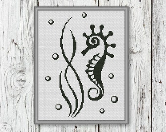 Black And White Seahorse Counted Cross Stitch Pattern - PDF, Instant Pattern