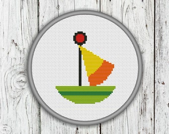 Little Cute Sailboat Counted Cross Stitch, Boat, Sail, Sea, Ocean, Needlepoint Pattern - PDF, Instant Download