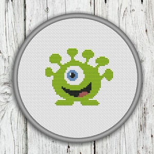 Little Green Monster Counted Cross Stitch Pattern - Green Alien Cross Stitch Pattern - PDF, Instant Download