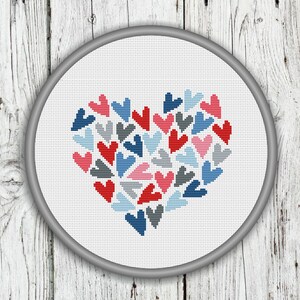 Valentine's Day Counted Cross Stitch Pattern, Love PDF Pattern, Hearts Cross Stitch, Instant Download