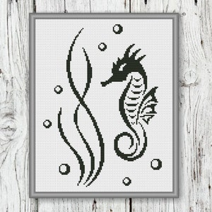 Black And White Seahorse Counted Cross Stitch Pattern PDF, Instant Pattern image 1