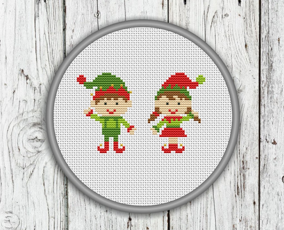 Christmas Elves Counted Cross Stitch Pattern Happy Elves Etsy