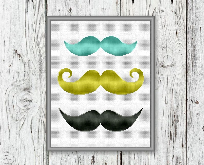 Moustache Counted Cross Stitch Pattern, Mustache Needlepoint Pattern