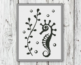 Black And White Seahorse Counted Cross Stitch Pattern - PDF, Instant Pattern