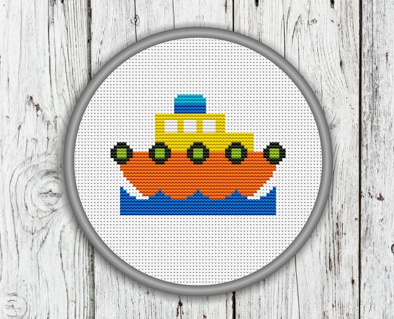 Colorful Little Ship Counted Cross Stitch Pattern, Sea, Ocean Ship