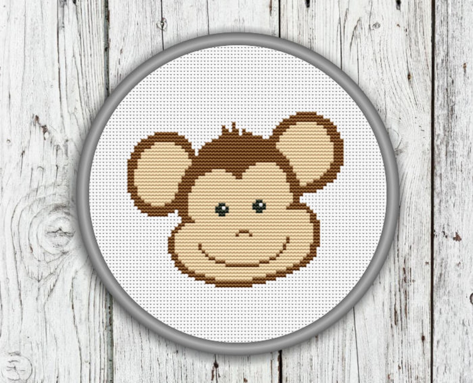 Cute Monkey Face Counted Cross Stitch Pattern, Animals Needlepoint ...