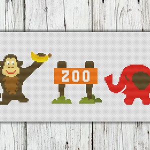 Cute Animals Counted Cross Stitch Pattern, Zoo Collection - PDF, Instant Download