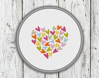 Valentine's Day Counted Cross Stitch Pattern, Love PDF Pattern, Hearts Cross Stitch, Instant Download