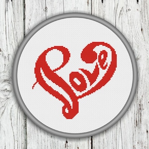 Love Letters and Heart Counted Cross Stitch Pattern - PDF, Instant Download