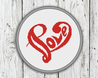 Love Letters and Heart Counted Cross Stitch Pattern - PDF, Instant Download