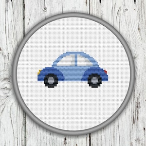 Cute Little Blue Car Counted Cross Stitch Patter - PDF, Instant Download