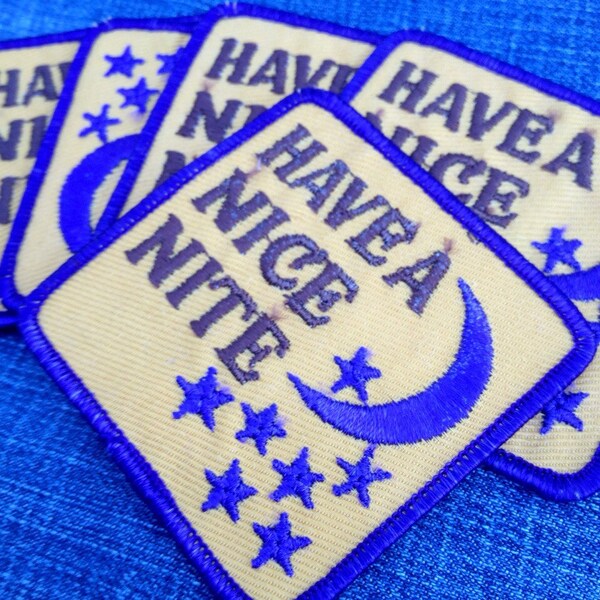 Vintage 70's Embroidered Sew On Have a Nice Night Jacket Patches / Jersey Patches