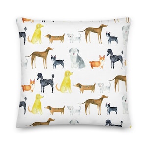 Dogs Pillow, Dog Print Throw Pillow, Pillow with dog breeds