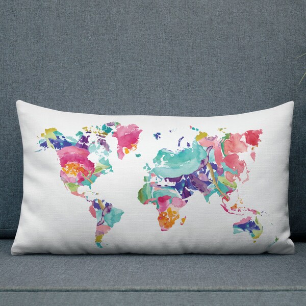Mainstays Decorative World Map Pillow Pink 16 X 16