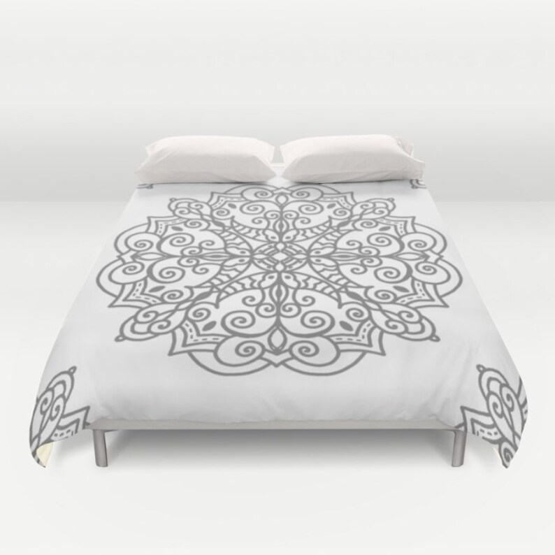 Mandala Duvet Cover Grey And White Duvet Cover Queen Size Etsy