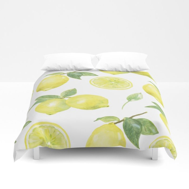 Lemon Duvet Cover Lemon Bedding Lemon Decor Yellow Green Etsy