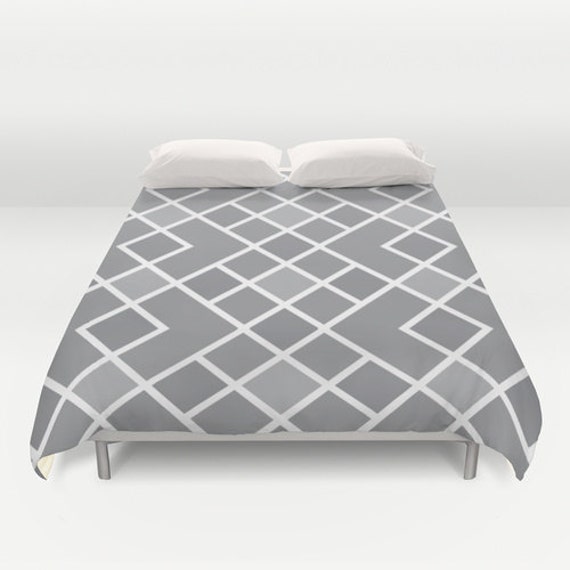 Geometric Duvet Cover Slate Grey And White Modern Diamond Image 0