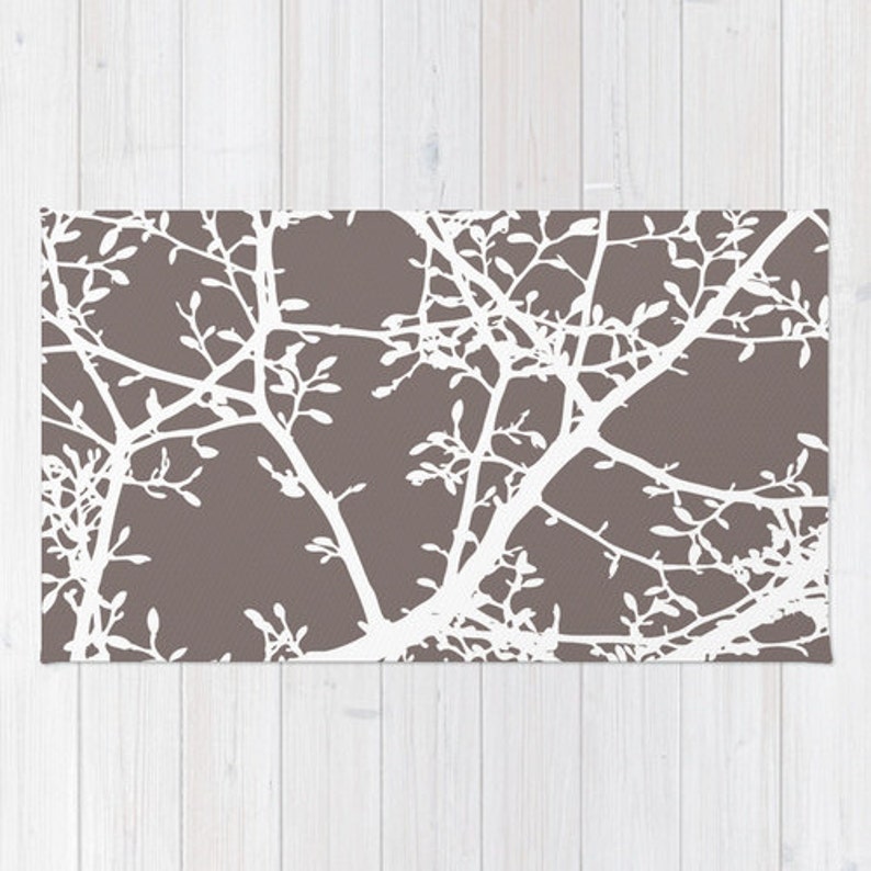 Brown Area Rug Magnolia Tree Branches Modern Image 0