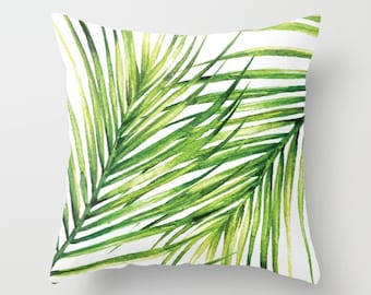 Modern Botanical Leaf Pillow Cover, Tropical Palm Leaf Pillow Cover, Coastal Decor, Beach House Decor, Tropical Plant Decor - Aldari Home
