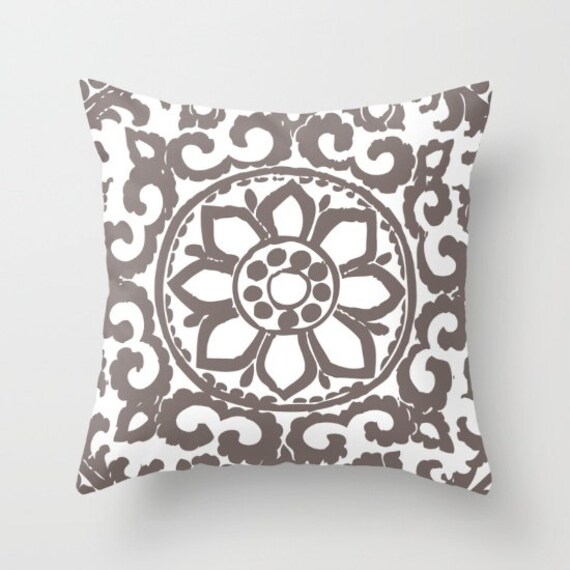 Art Deco Flower Pillow Cover Taupe Brown And White Pillow Etsy