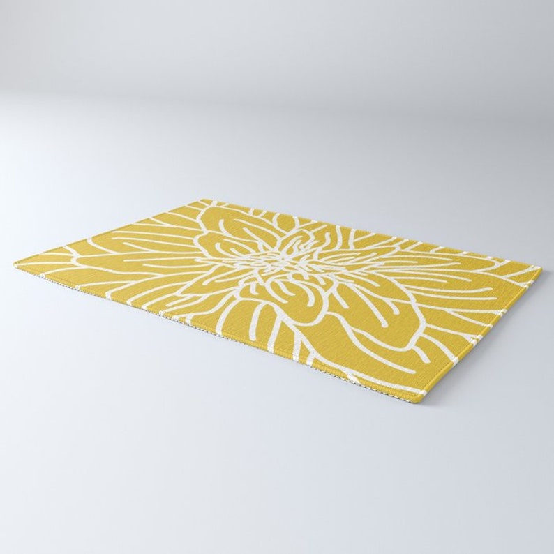 Mustard Yellow Abstract Flower Area Rug Modern Flower Rug Etsy
