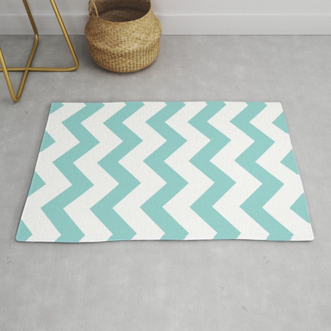 Blue Chevron Area Rug Blue and White Chevron Printed Rug Etsy