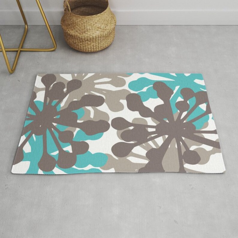Floral Rug Turquoise Blue and Brown Area Rug Modern | Etsy