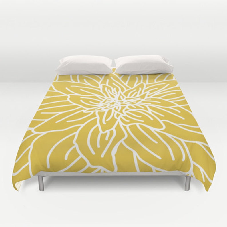 Modern Flower Duvet Cover Mustard Yellow Queen Size Duvet Etsy