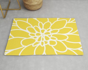 Modern Dahlia Flower Rug Area Rug - Yellow and White Flower Rug - Modern Flower Rug - Abstract Flower Area Rug - Home Decor