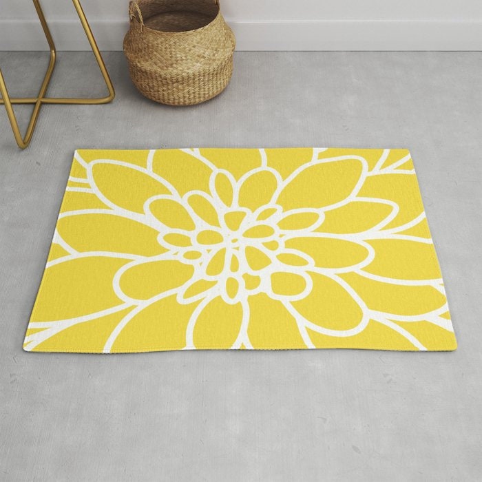 Modern Dahlia Flower Rug Area Rug Yellow and White Flower Etsy