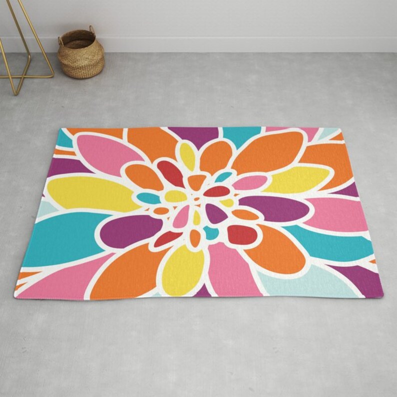 Flower Area Rug Abstract Flower Rug Orange Pink Yellow Etsy