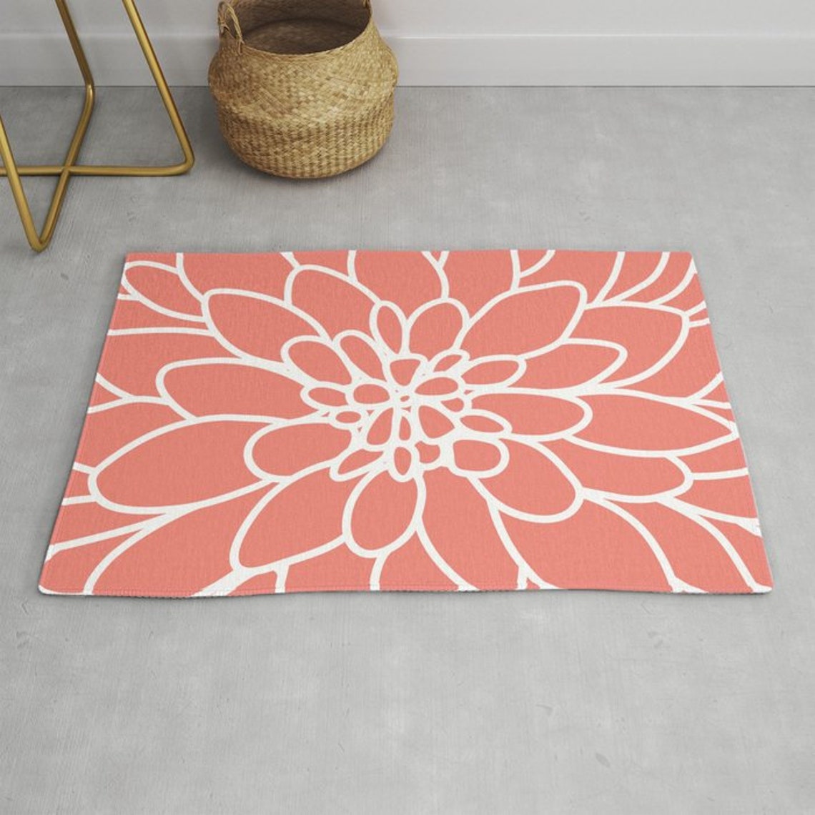 Modern Dahlia Flower Area Rug Coral and White Flower Rug Etsy Canada