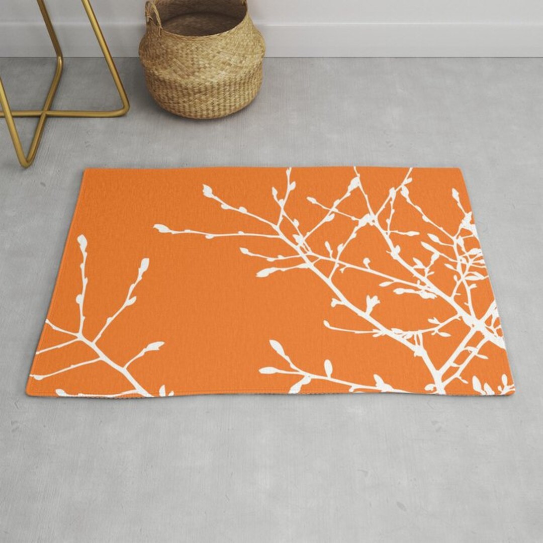 Orange Area Rug Tree Branches Area Rug Modern Nature Area Rug Nursery Area Rug Bedroom Area Rug
