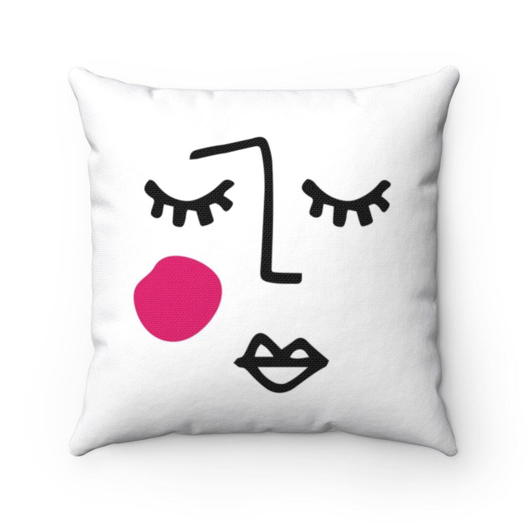 Abstract Face Pillow Minimalist Decor Black White and Pink Etsy