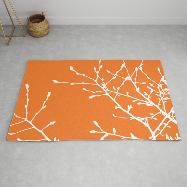 Orange Area Rug Tree Branches Area Rug Modern Nature Area Etsy