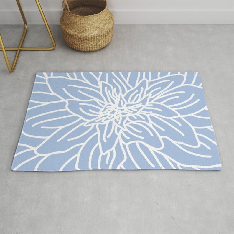 Blue Abstract Flower Area Rug Modern Flower Rug Blue and Etsy