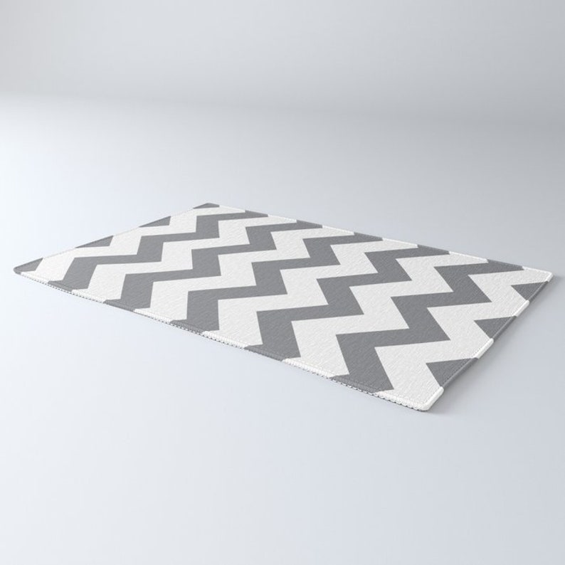Chevron Area Rug Gray and White Chevron Printed Rug Modern Etsy