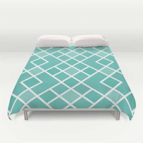 Geometric Duvet Cover Aqua Teal Turquoise Blue Modern