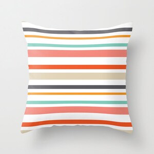 Modern Stripes Pillow with insert - Striped Pillow - Coral Orange Tan Blue Grey - Modern Throw Pillow - Home Decor -