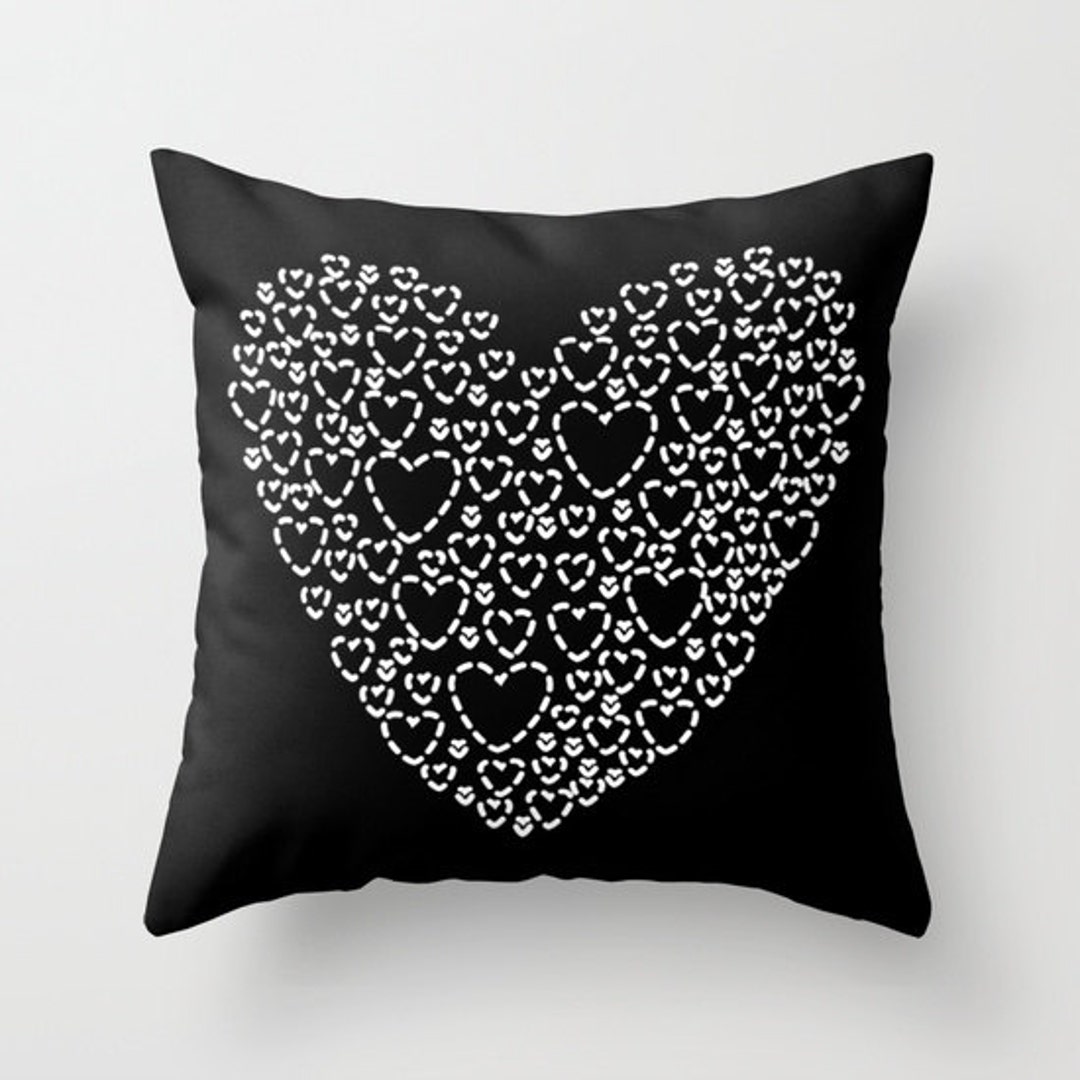 Black Heart Pillow Modern Heart Pillow Nursery Hearts Etsy