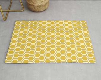 Honeycomb Pattern Area Rug - Mustard Yellow Rug Geometric Area Rug - Mid Century Modern Home Decor - By Aldari Home