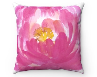 Pink Flower Throw Pillow, Modern Decor, floral decor, pink and yellow flower, modern home decor, girls bedroom decor, 18x18 inches