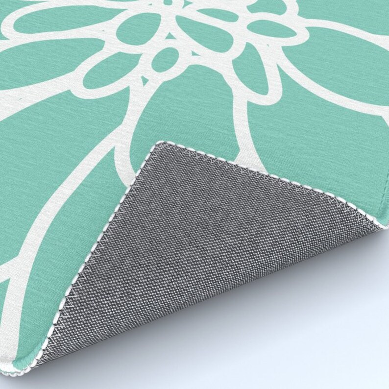 Modern Dahlia Flower Rug Area Rug Mint Green Pastel Decor Etsy