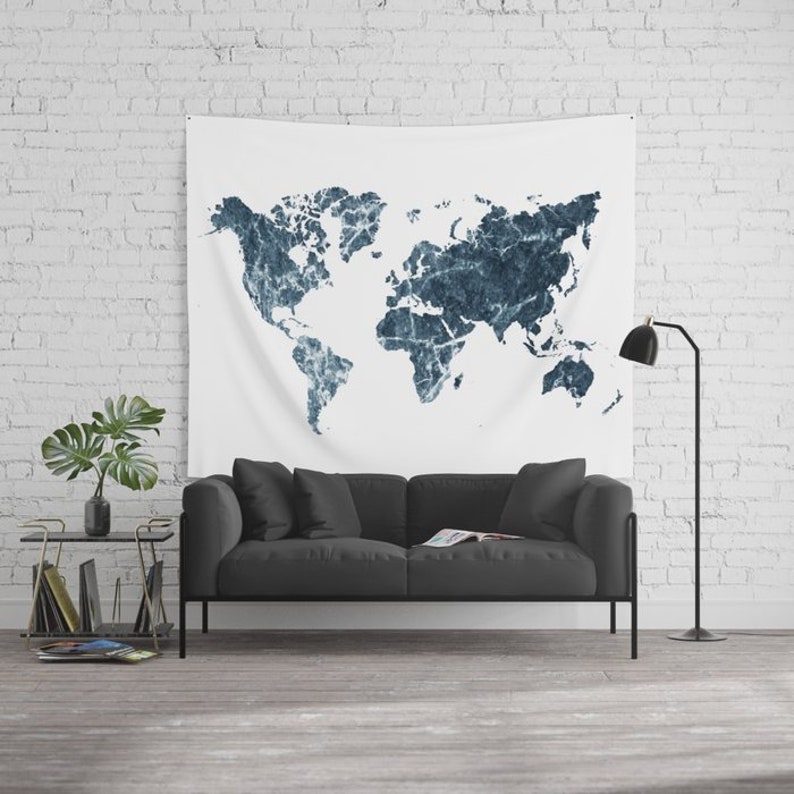 World Map Wall Tapestry / Blue Marble Modern Map Wall Tapestry Etsy