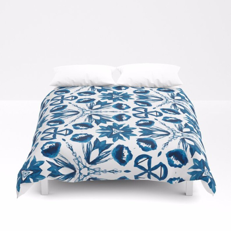 Modern Flowers Duvet Cover Blue Floral Duvet Cover Modern Etsy