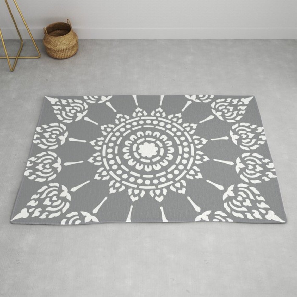 Gray Medallion Area Rug Modern Mandala Area Rug Grey and Etsy