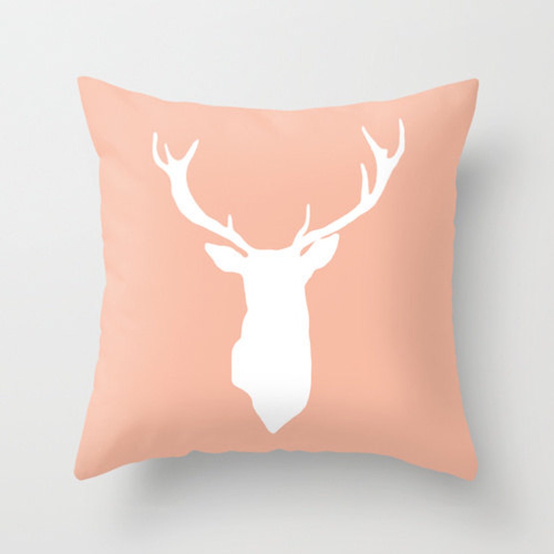 Deer Antlers Pillow With Insert Peach Deer Pillow Modern Deer Throw