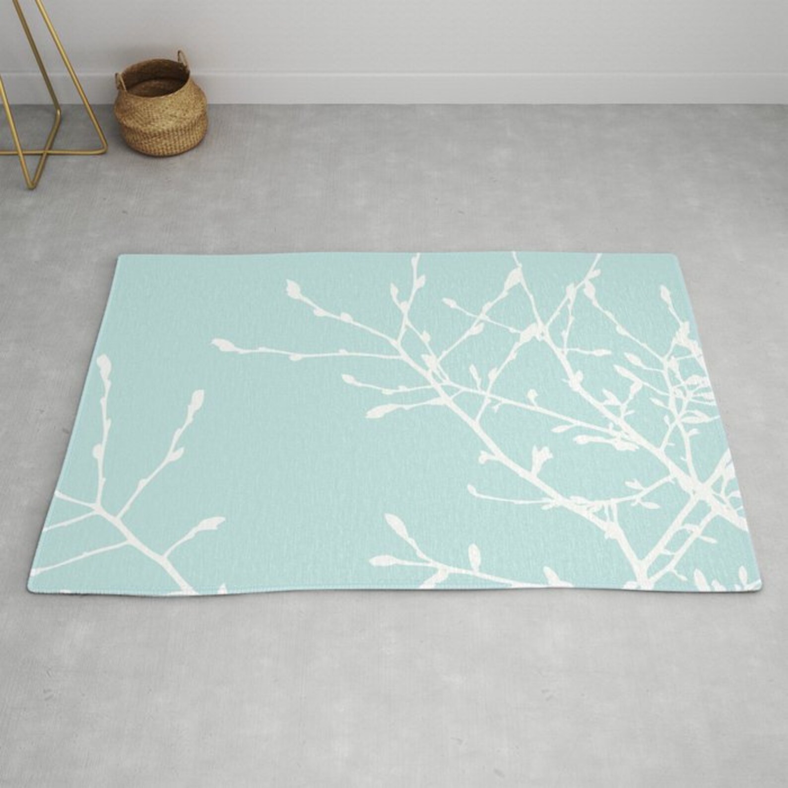 Light Blue Tree Branches Area Rug Modern Nature Area Rug Etsy