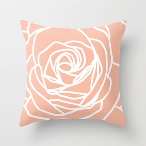 Rose Throw Pillow, Modern Flower Accent Pillow, Abstract Flower Decorative Pillow, Peach Throw Pillow, Pastel Peach Decor Blush Pink Pillow
