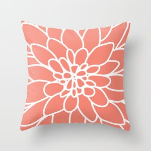 Dahlia Flower Pillow with insert - Coral Flower Pillow - Accent Flower Pillow - Modern Flower Pillow - Designer Home Decor -